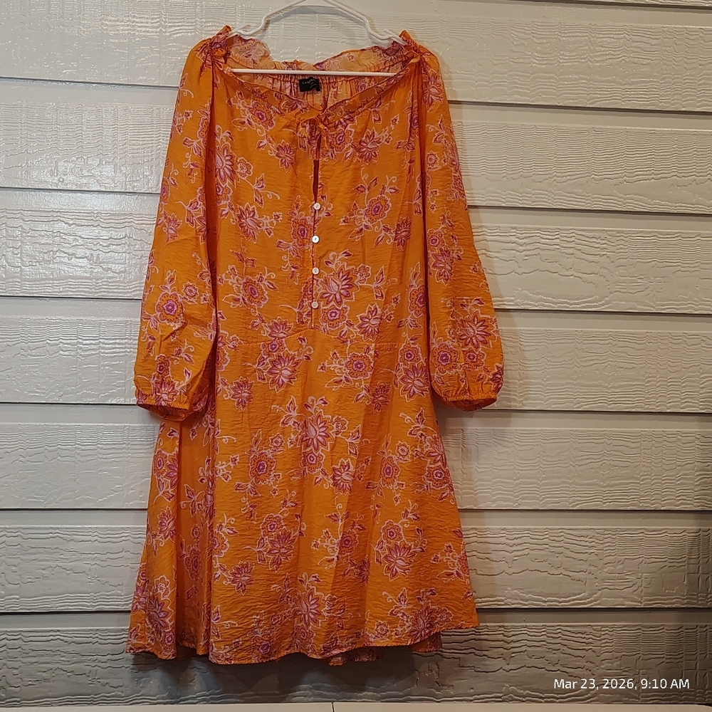Lane Bryant Women's ORANGE Floral Dress Size 22/24 With Pockets Tie Neck BOHO - Picture 2 of 8